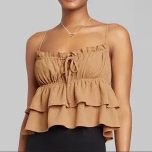 Ruffled camel colored cami crop top